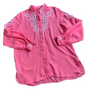 Vintage Bob Mackie 100% Silk Floral Cutout Blouse